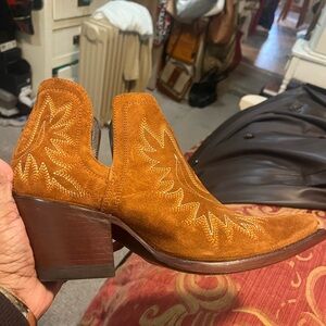 Ariat Tan Suede Ankle Boots with Embroidery